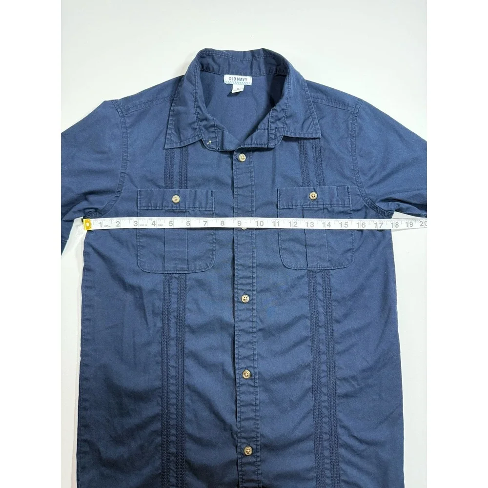 Old Navy Boys Navy Blue Short Sleeve Guayabera Embroidered Button Down Shirt XL